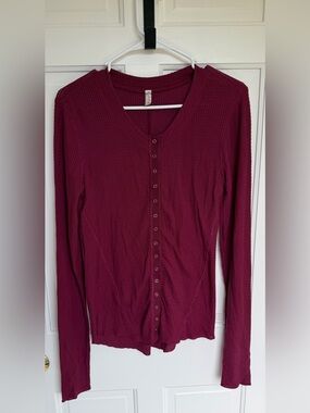 Free People Intimately Thermal Snap Front Long Sleeve Top XL Berry